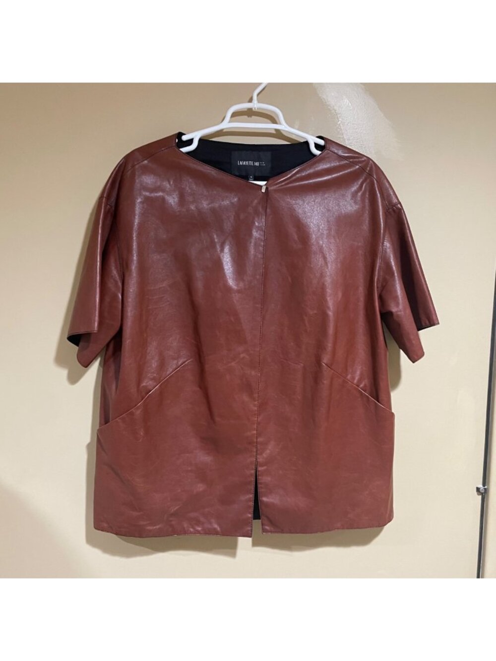 Lafayette 148 New York Chestnut Brown Short-Sleeve Leather Top